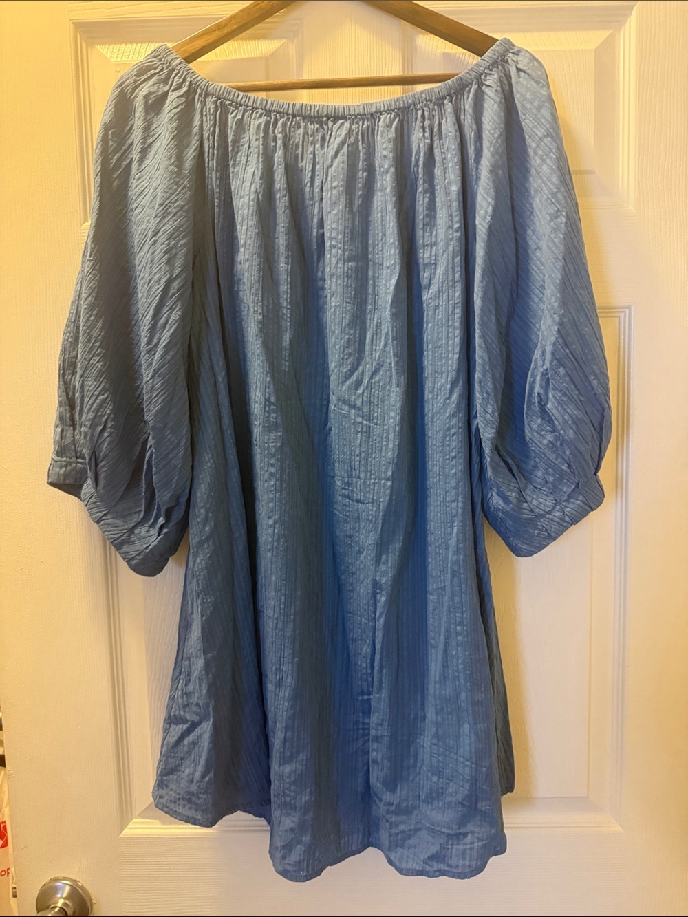 Anthropologie Women’s Blue off the shoulder oversized peasant dress Med EUC - Picture 6 of 7